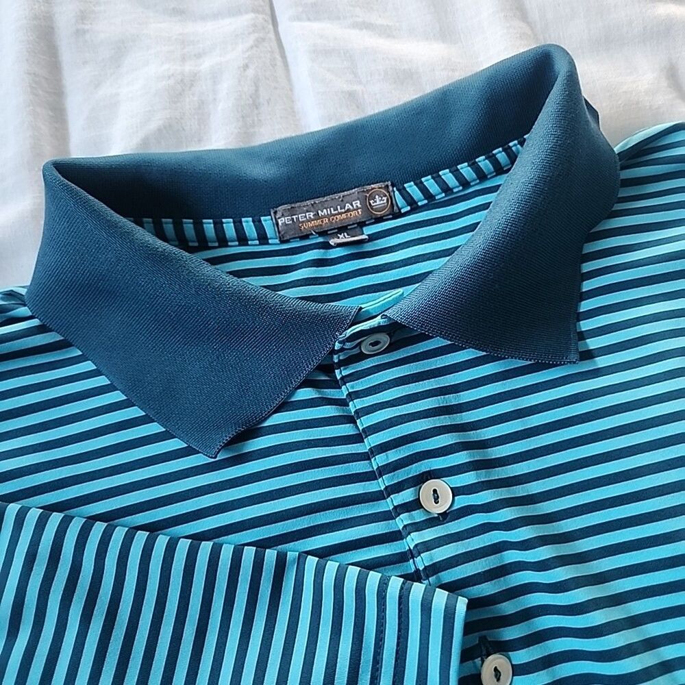 Peter Millar Summer Comfort Polo Shirt Men Size XL Blue Stripe Golf Performance